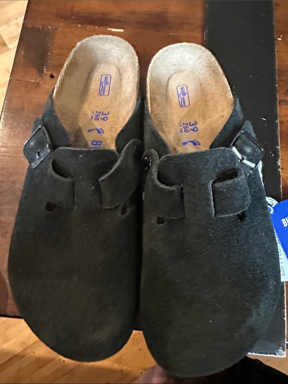 Birkenstock Black Felt Boston Clogs with Buckle